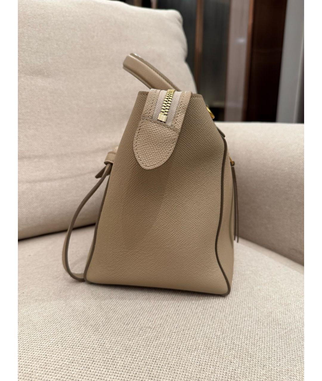 CELINE Бежевая кожаная сумка с короткими ручками, фото 5