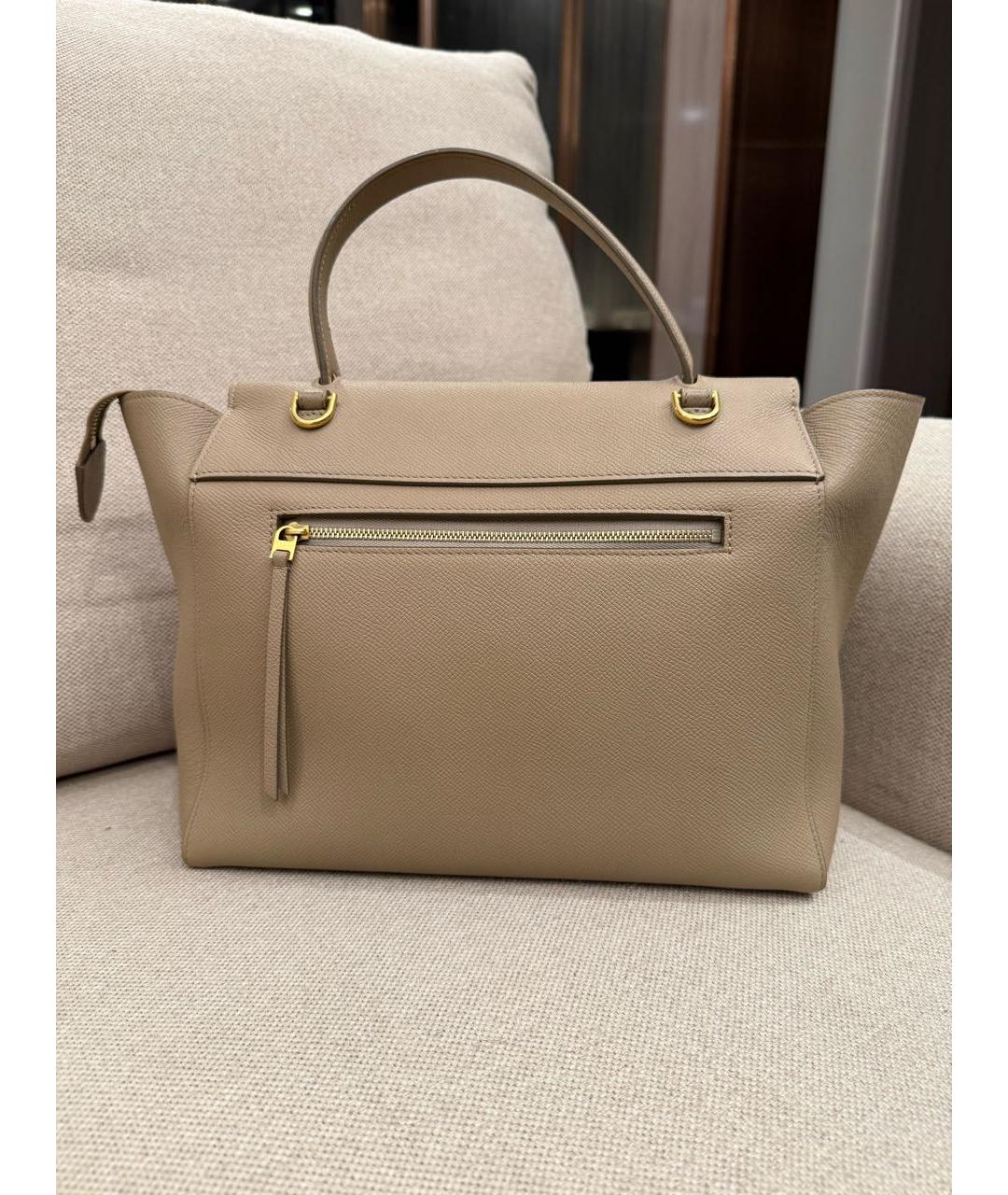 CELINE Бежевая кожаная сумка с короткими ручками, фото 6
