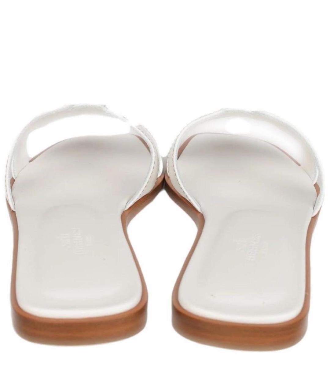 HERMES Белые кожаные шлепанцы, фото 4