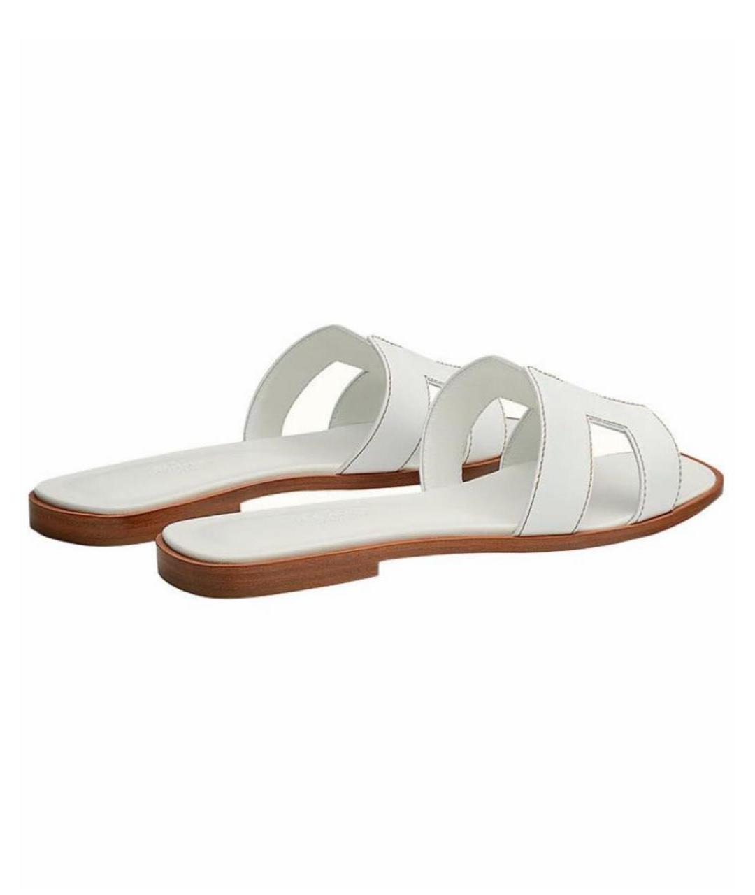 HERMES Белые кожаные шлепанцы, фото 2