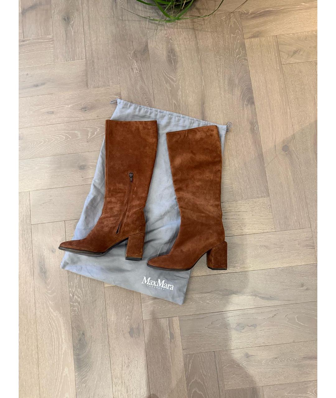 MAX MARA Коричневые замшевые сапоги, фото 7