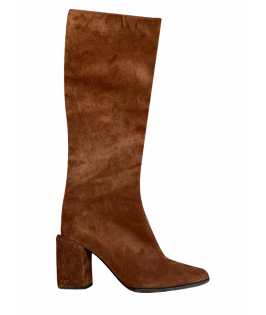 MAX MARA Коричневые замшевые сапоги, фото 1