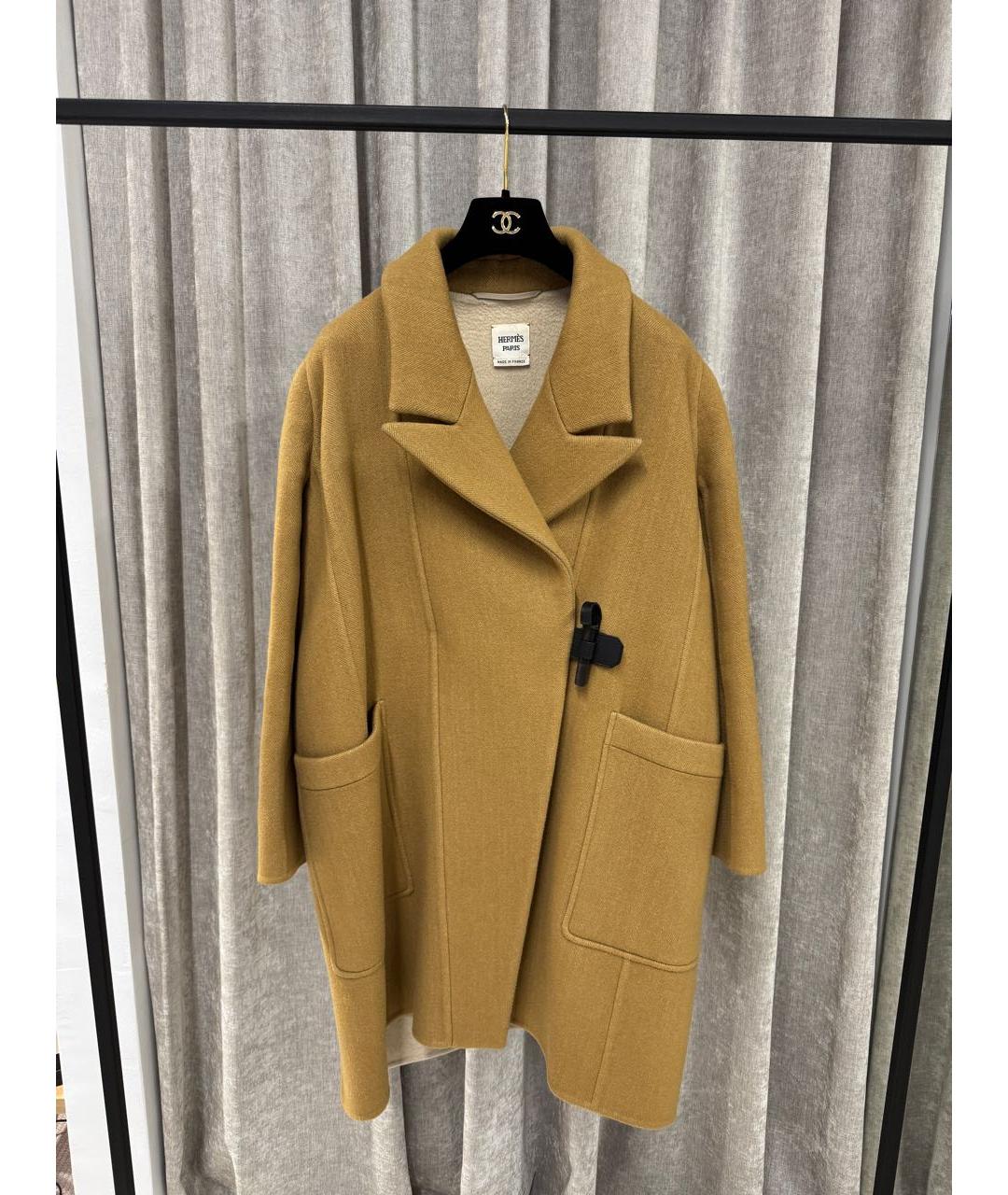HERMES Горчичное кашемировое пальто, фото 5