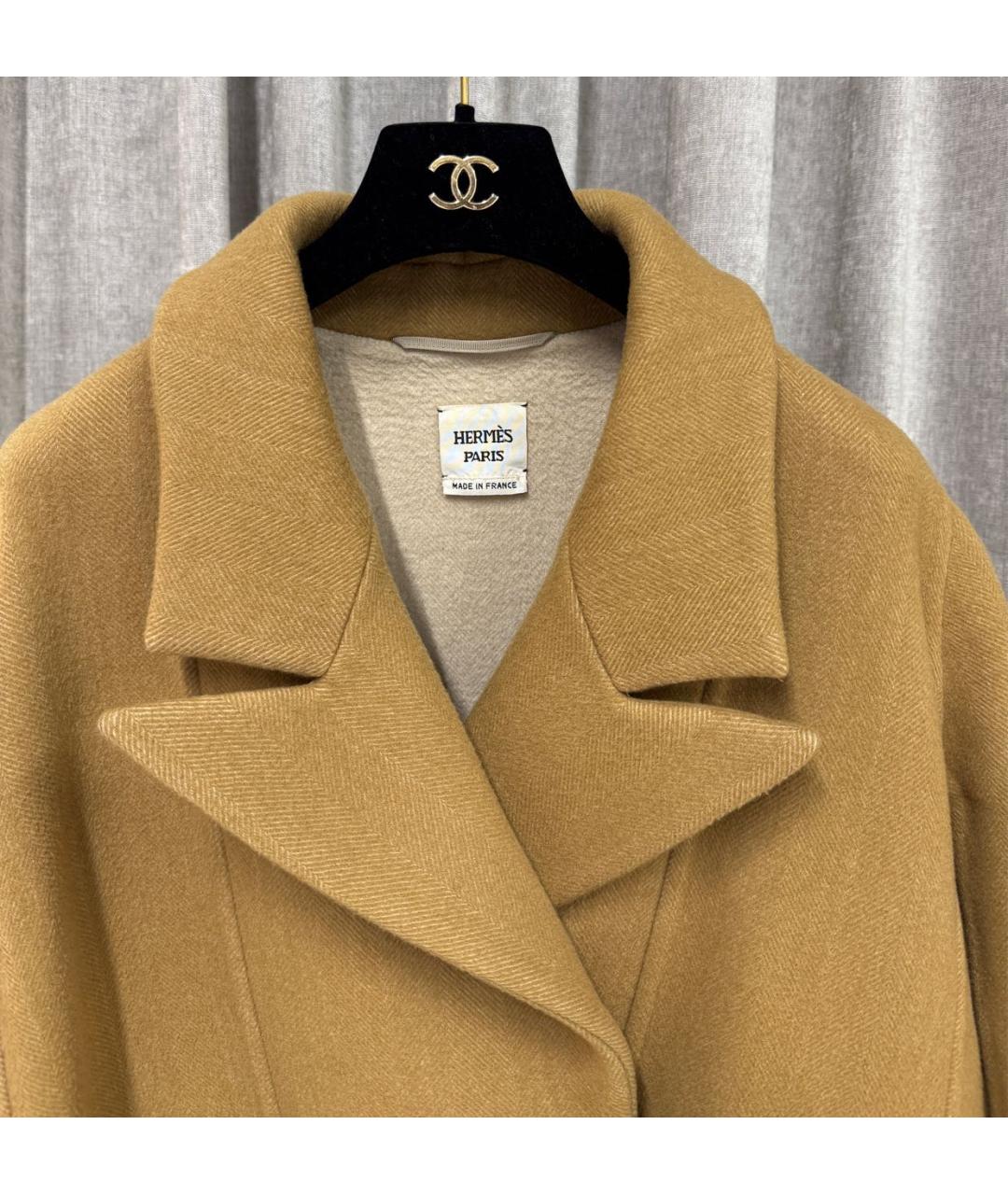HERMES Горчичное кашемировое пальто, фото 3
