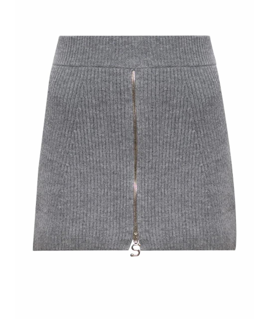 SPORTMAX Серая шерстяная юбка мини, фото 1