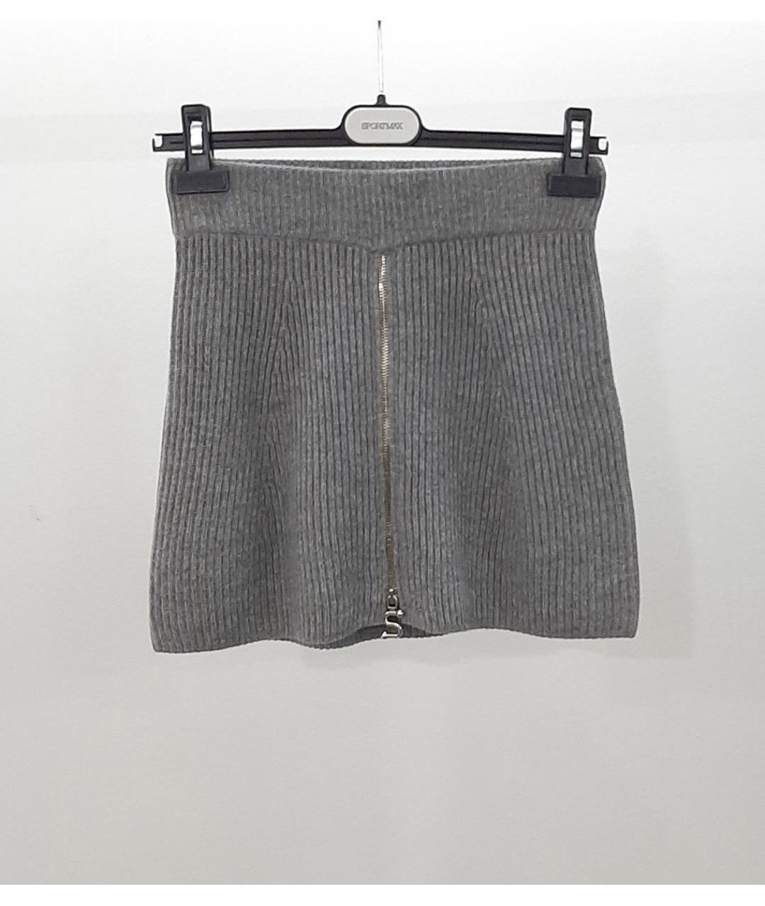 SPORTMAX Серая шерстяная юбка мини, фото 2