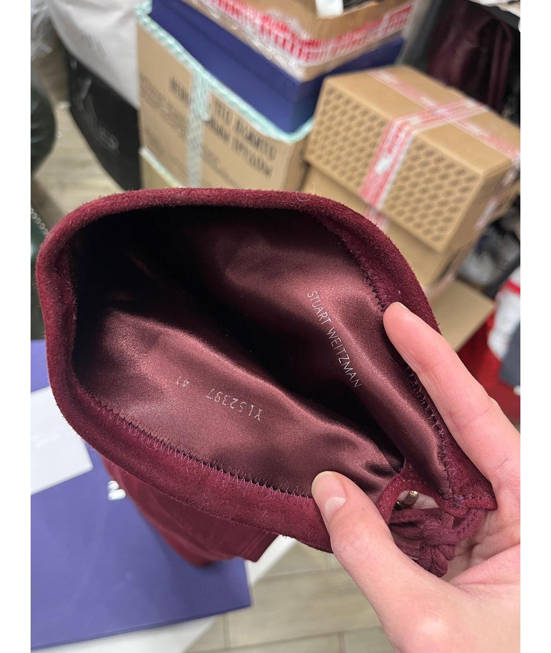 STUART WEITZMAN Бордовые замшевые ботфорты, фото 8
