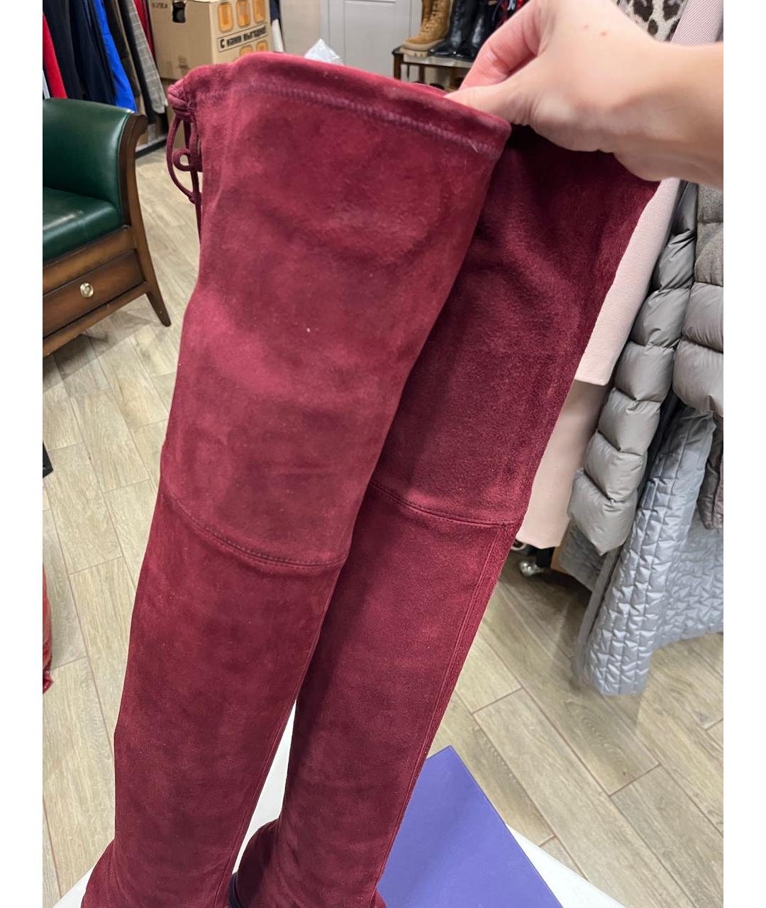 STUART WEITZMAN Бордовые замшевые ботфорты, фото 4