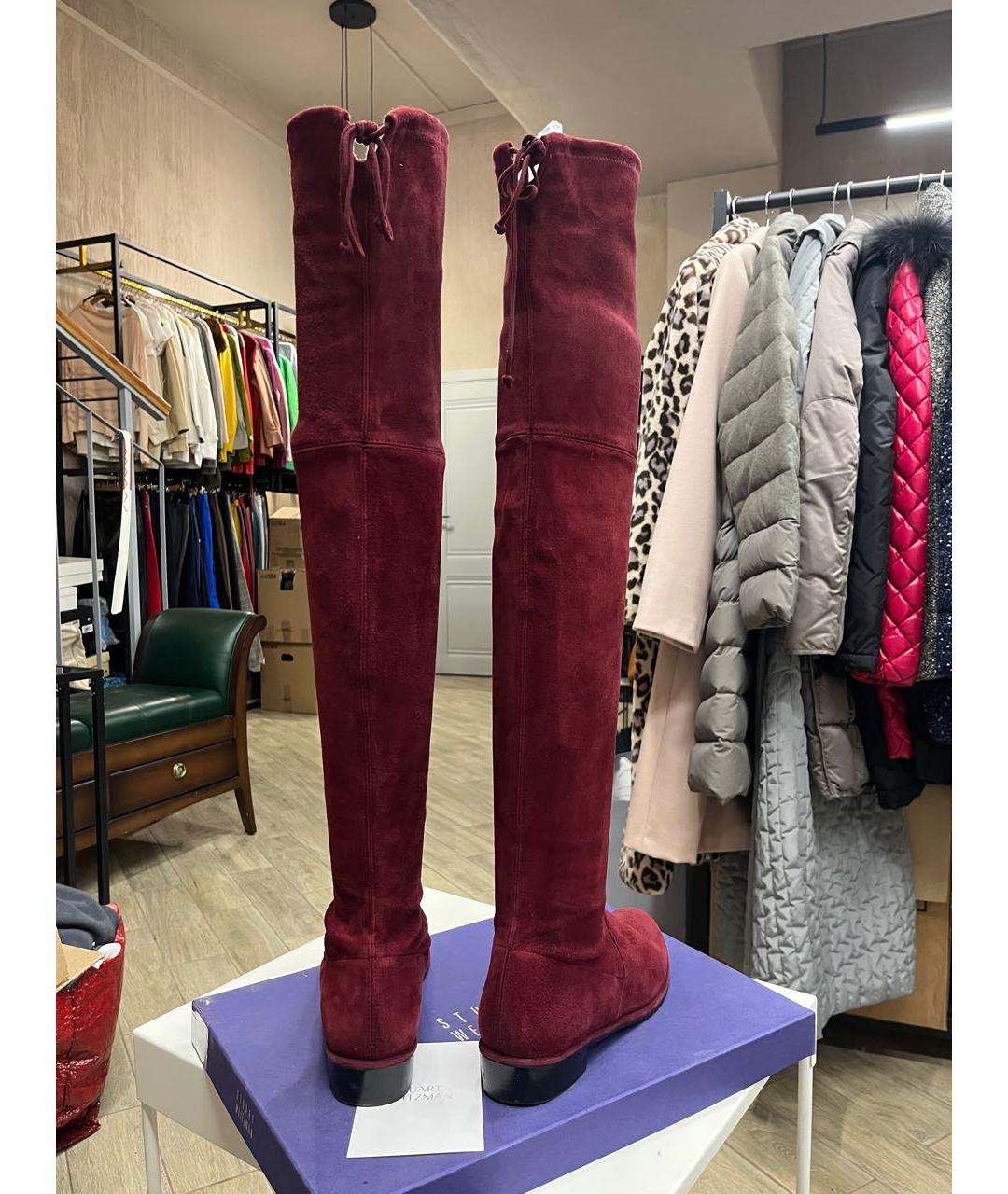 STUART WEITZMAN Бордовые замшевые ботфорты, фото 3