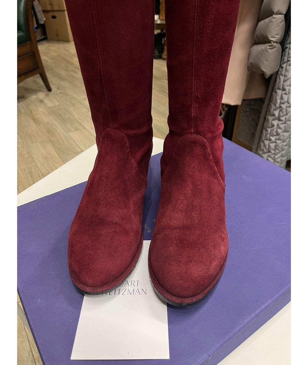 STUART WEITZMAN Бордовые замшевые ботфорты, фото 5