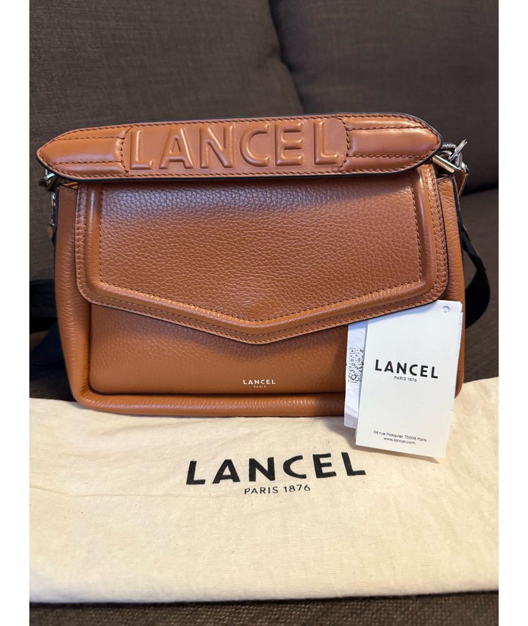 LANCEL Коричневая кожаная сумка через плечо, фото 2