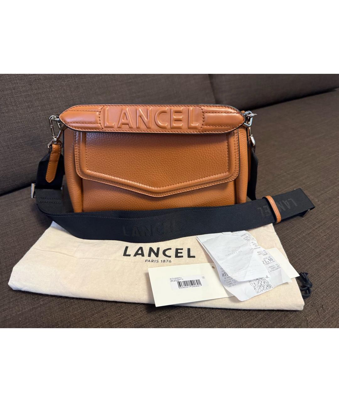 LANCEL Коричневая кожаная сумка через плечо, фото 9