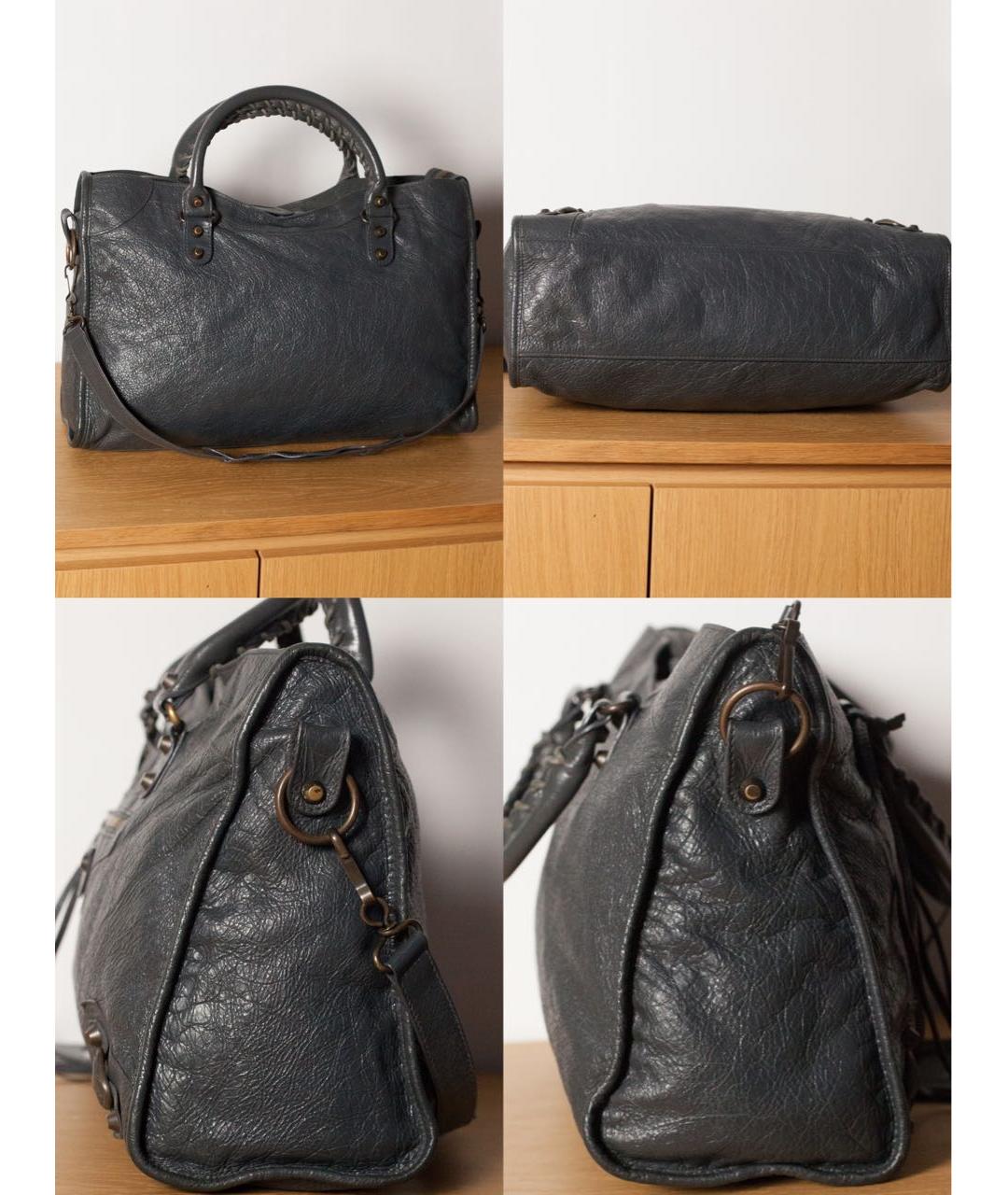 BALENCIAGA Антрацитовая кожаная сумка с короткими ручками, фото 5