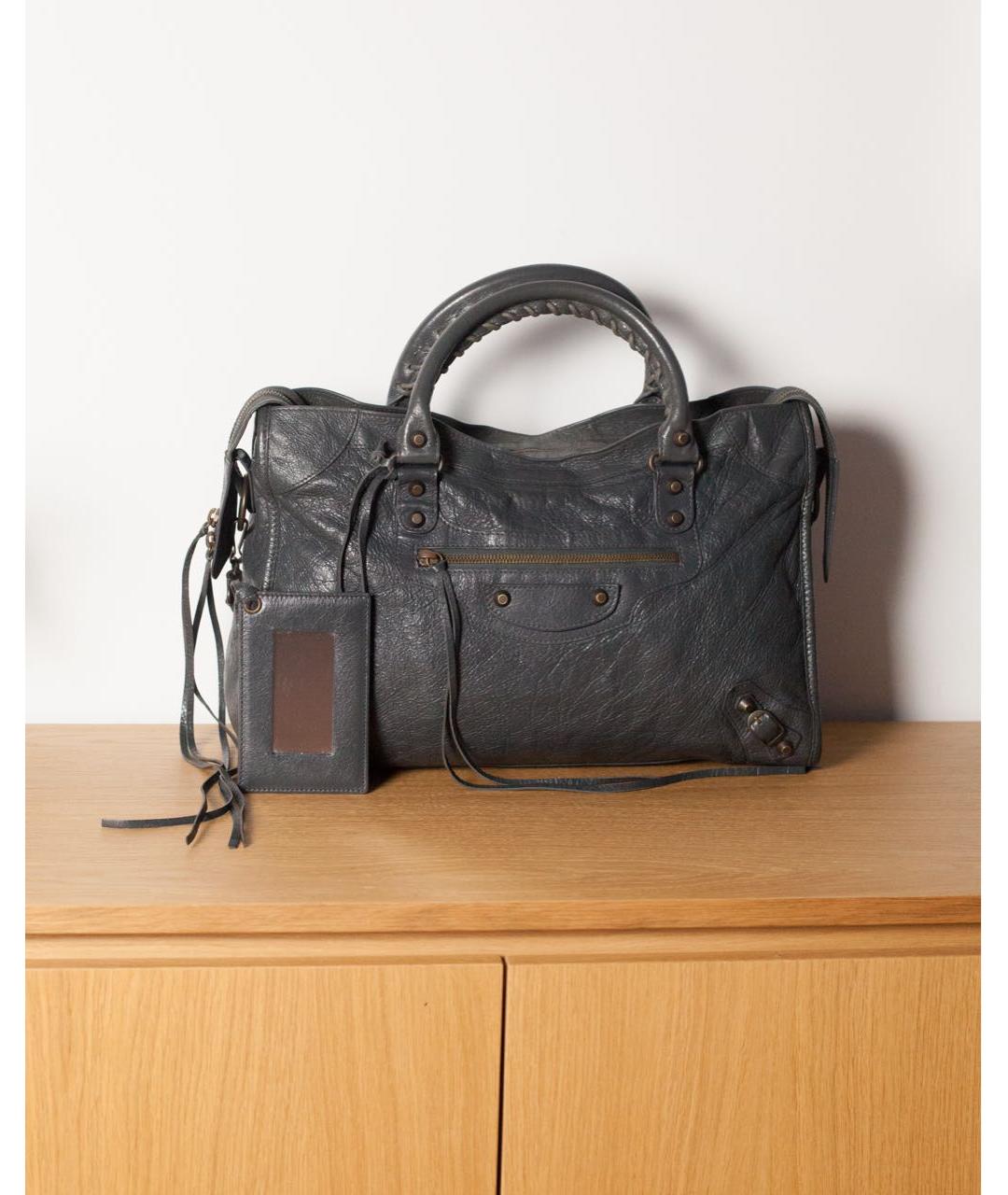 BALENCIAGA Антрацитовая кожаная сумка с короткими ручками, фото 9