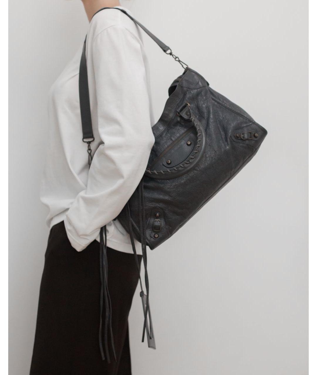 BALENCIAGA Антрацитовая кожаная сумка с короткими ручками, фото 2