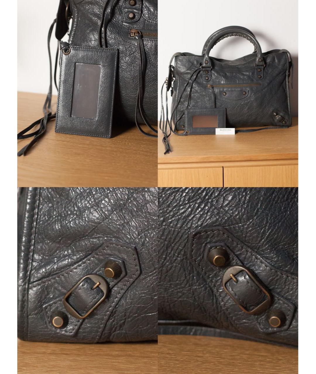 BALENCIAGA Антрацитовая кожаная сумка с короткими ручками, фото 7