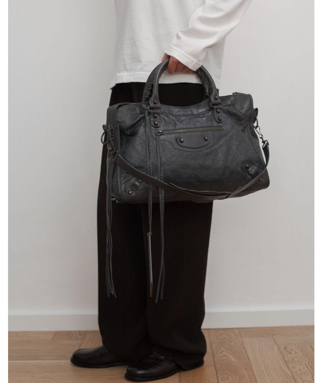 BALENCIAGA Антрацитовая кожаная сумка с короткими ручками, фото 3