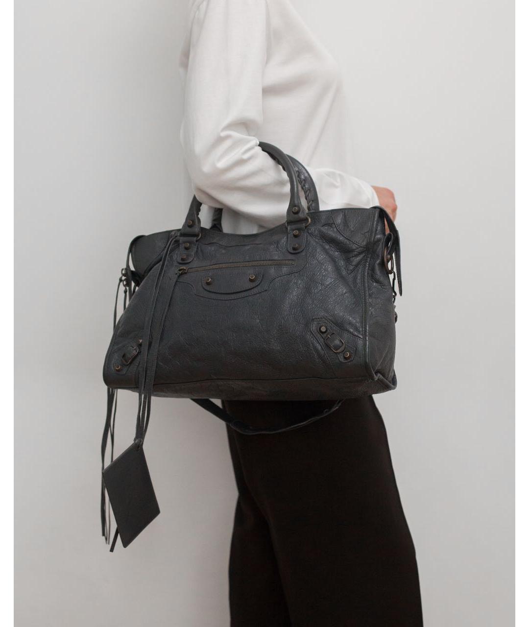 BALENCIAGA Антрацитовая кожаная сумка с короткими ручками, фото 4