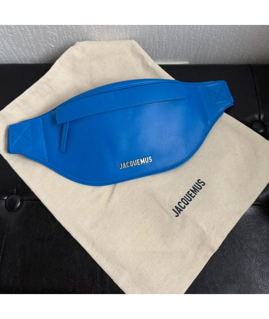 JACQUEMUS Синяя кожаная поясная сумка, фото 4