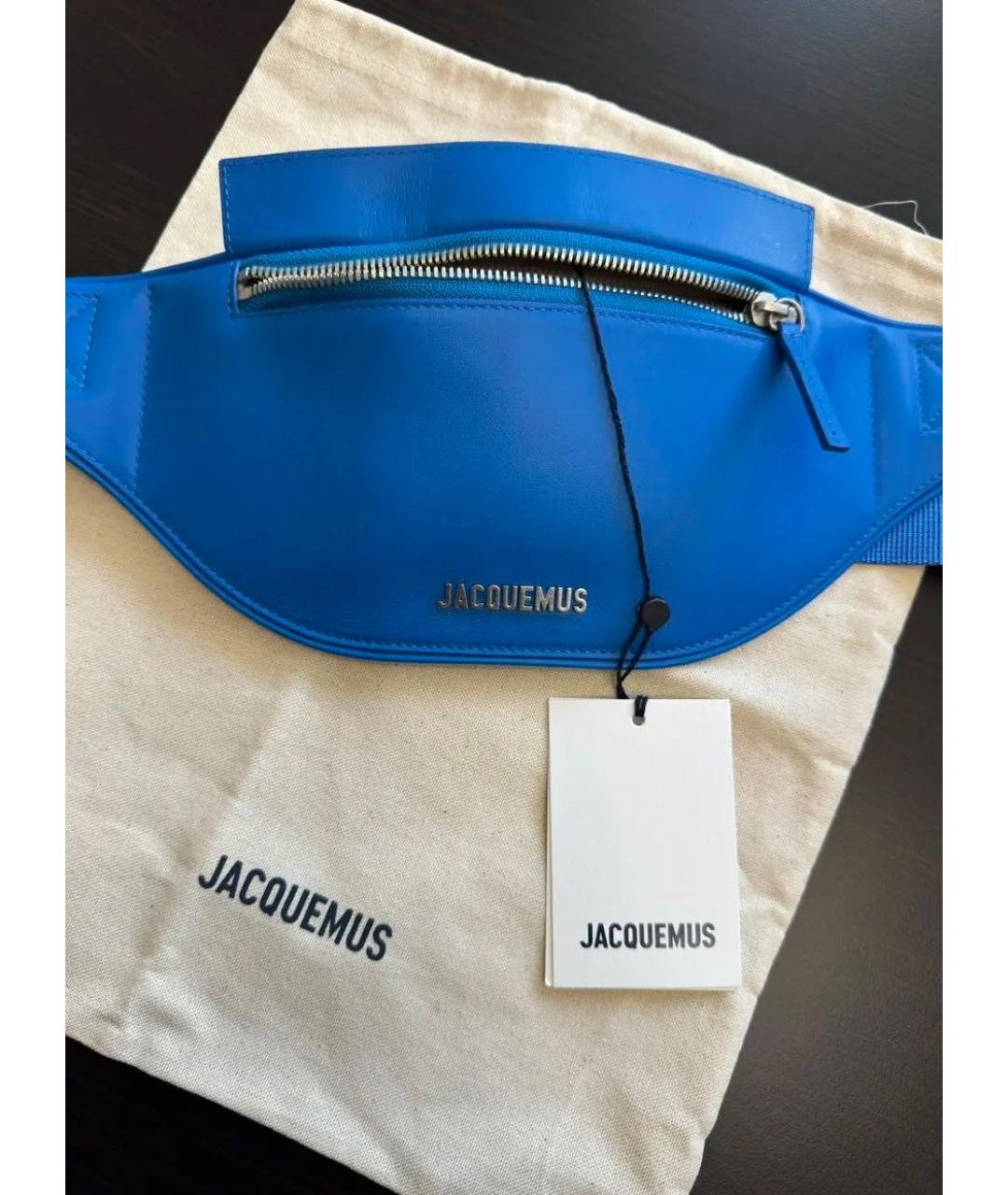 JACQUEMUS Синяя кожаная поясная сумка, фото 5