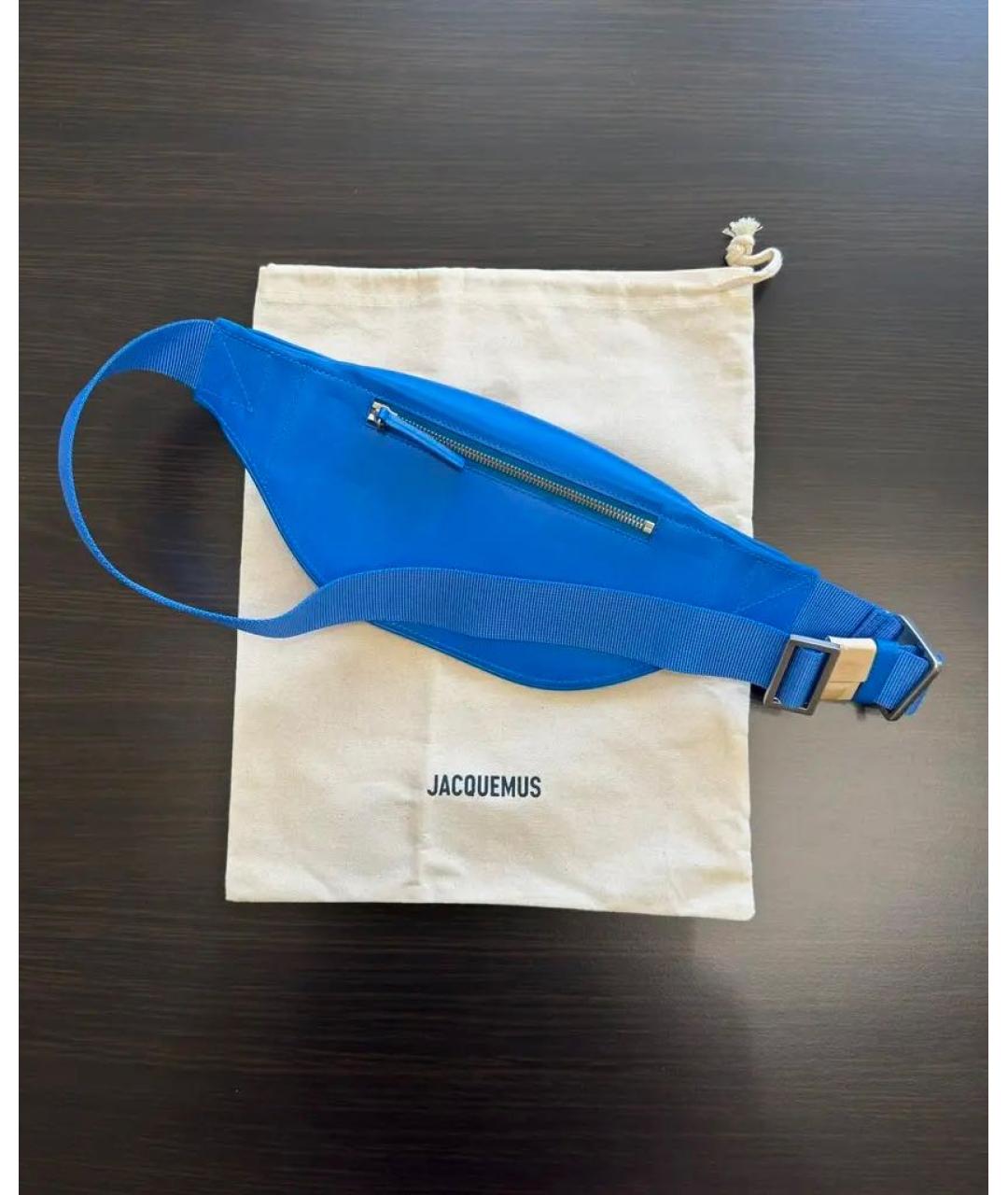 JACQUEMUS Синяя кожаная поясная сумка, фото 3