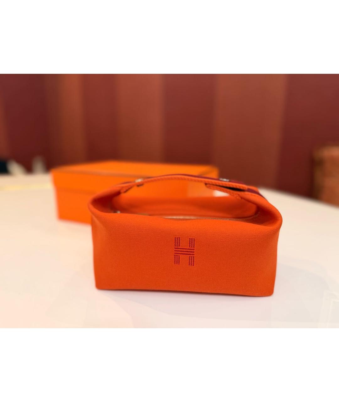 HERMES Оранжевая хлопковая косметичка, фото 2