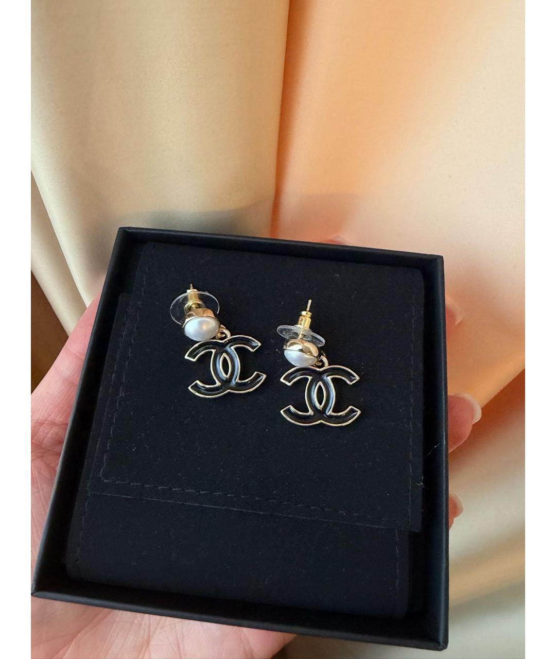 CHANEL Черные металлические серьги, фото 2