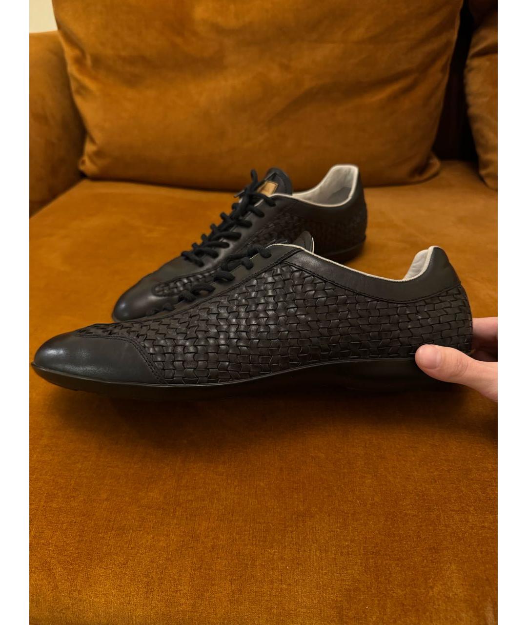 SANTONI Черные кожаные низкие кроссовки / кеды, фото 9