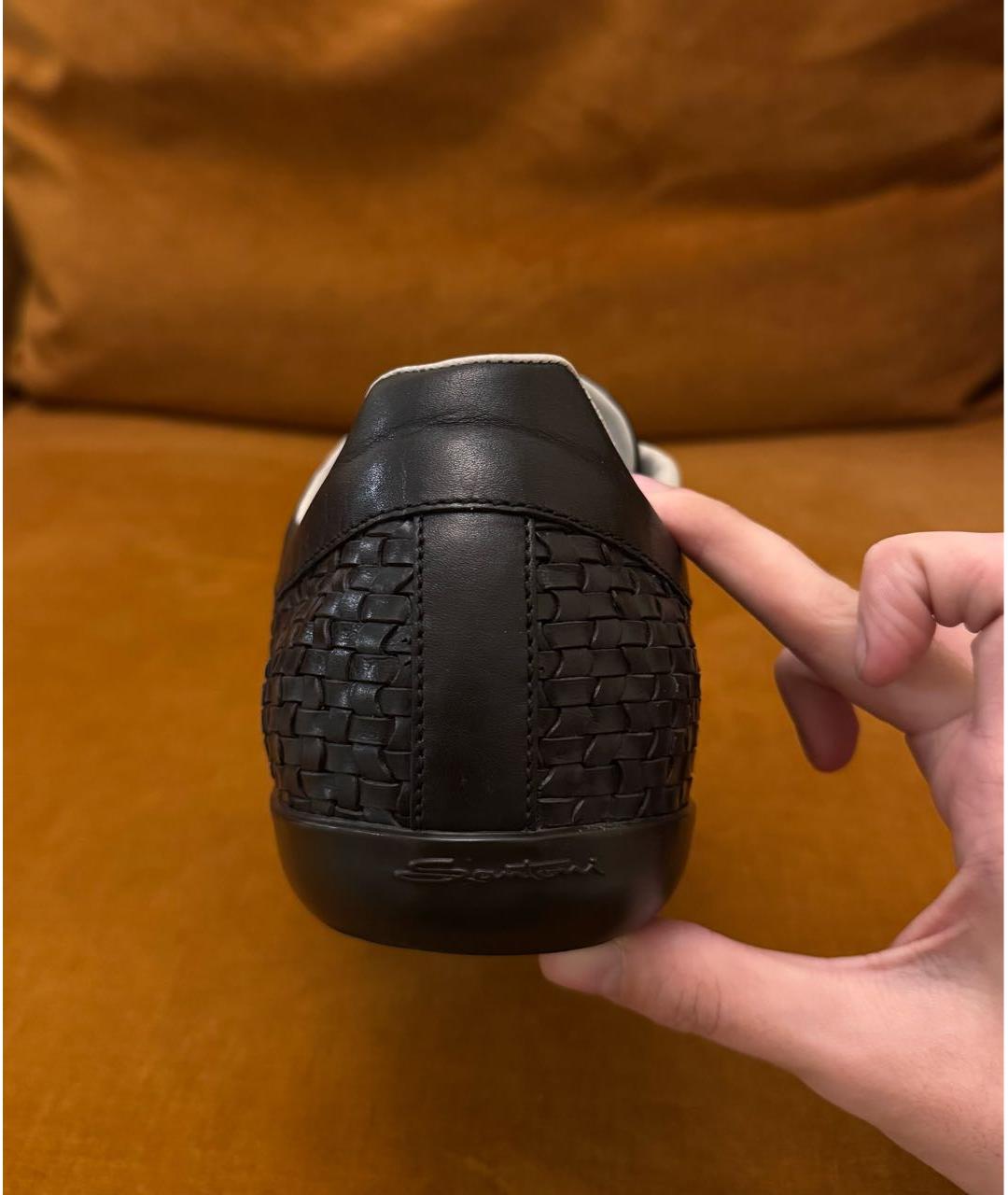 SANTONI Черные кожаные низкие кроссовки / кеды, фото 5