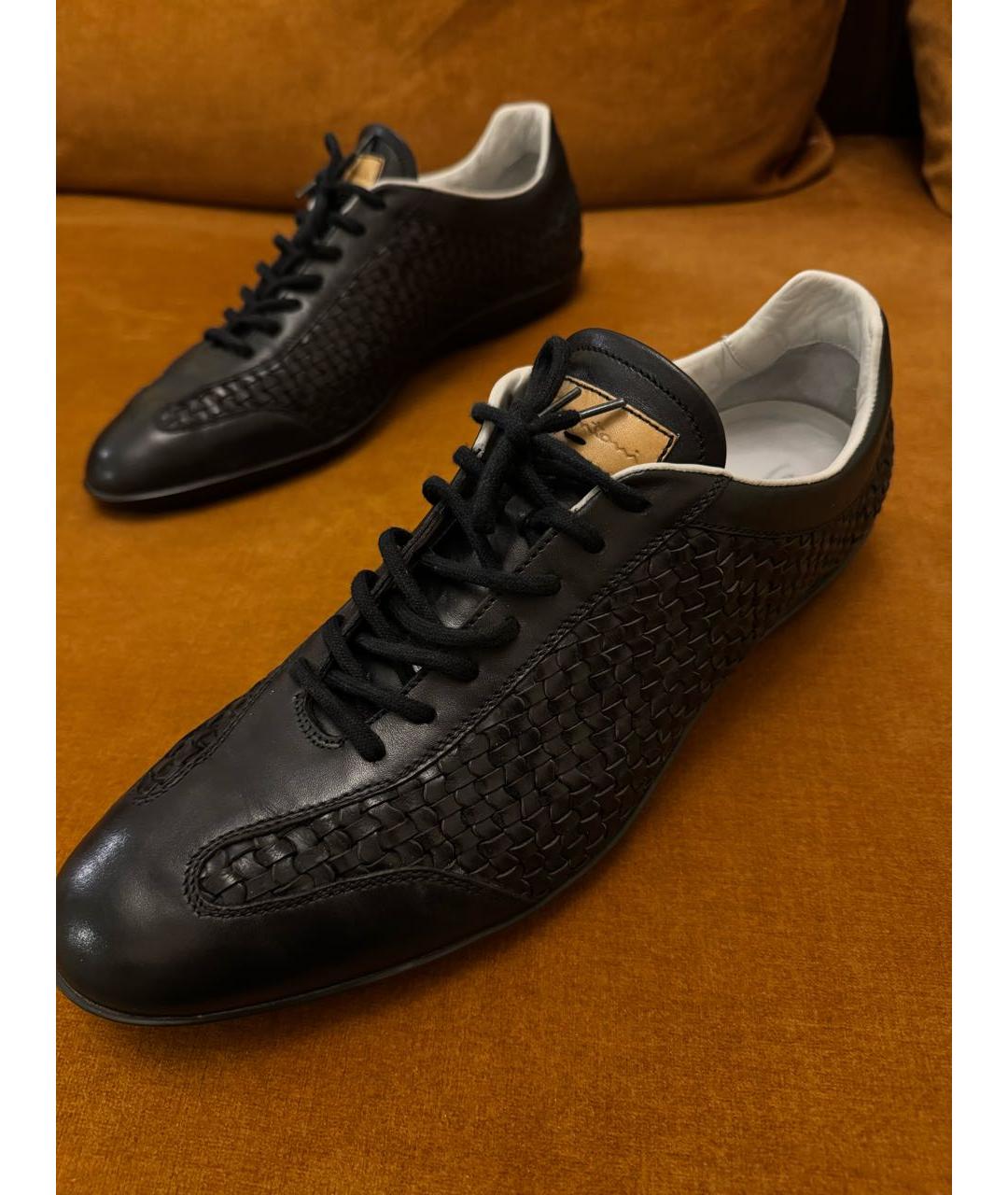 SANTONI Черные кожаные низкие кроссовки / кеды, фото 3
