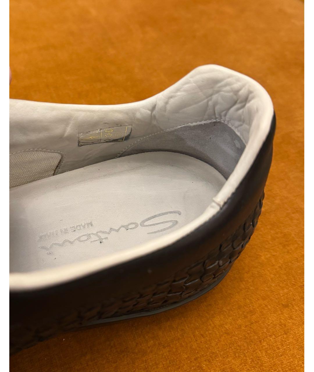 SANTONI Черные кожаные низкие кроссовки / кеды, фото 7