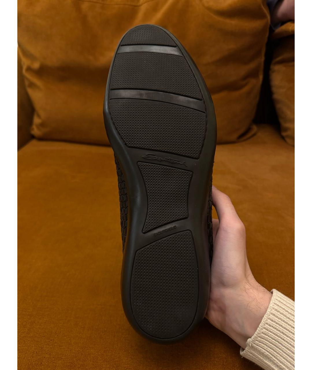 SANTONI Черные кожаные низкие кроссовки / кеды, фото 4