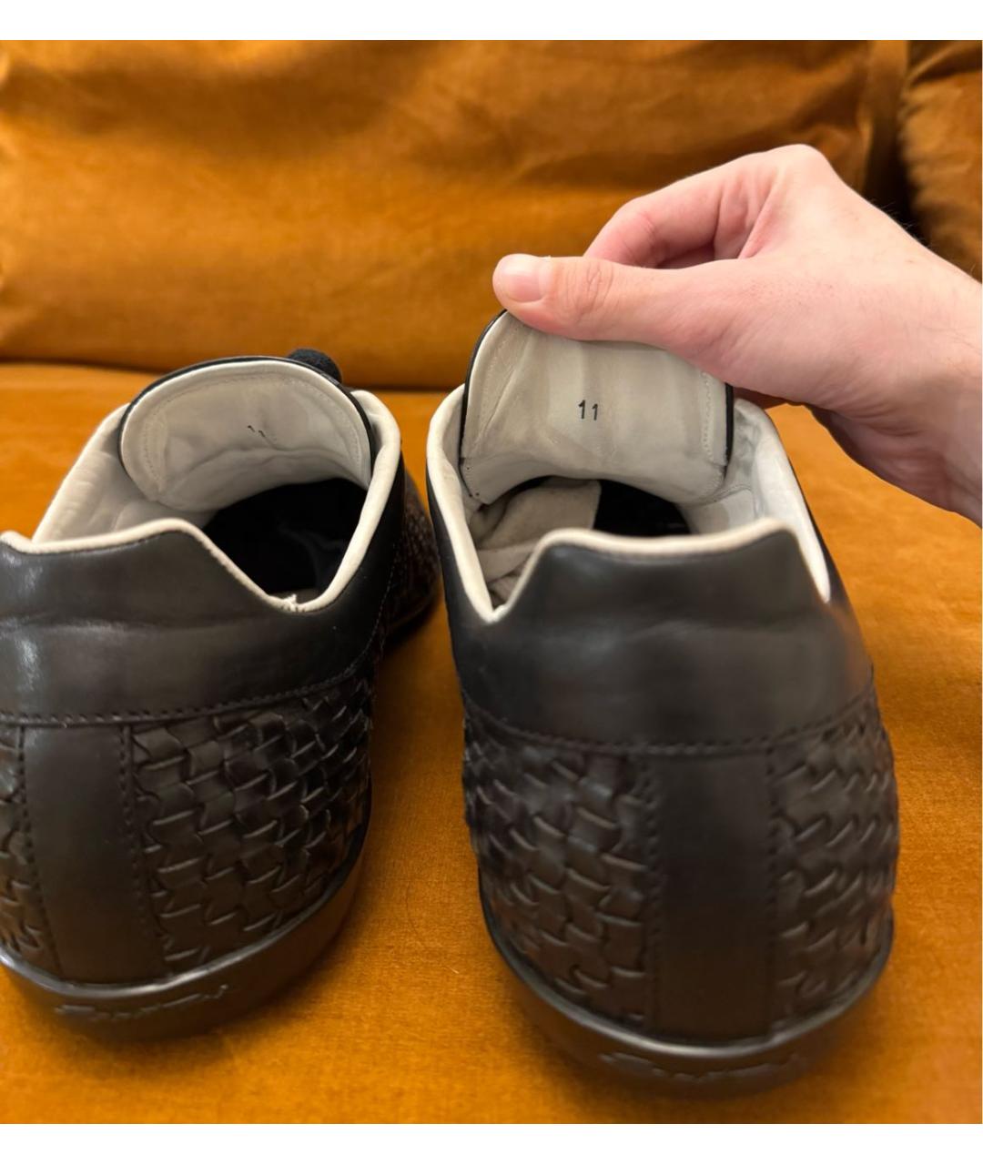 SANTONI Черные кожаные низкие кроссовки / кеды, фото 6