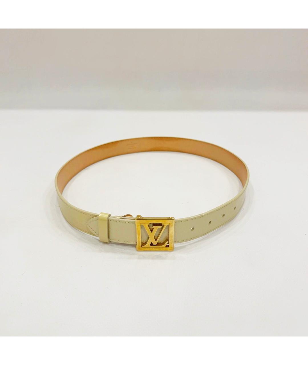 LOUIS VUITTON Бежевый ремень из лакированной кожи, фото 3