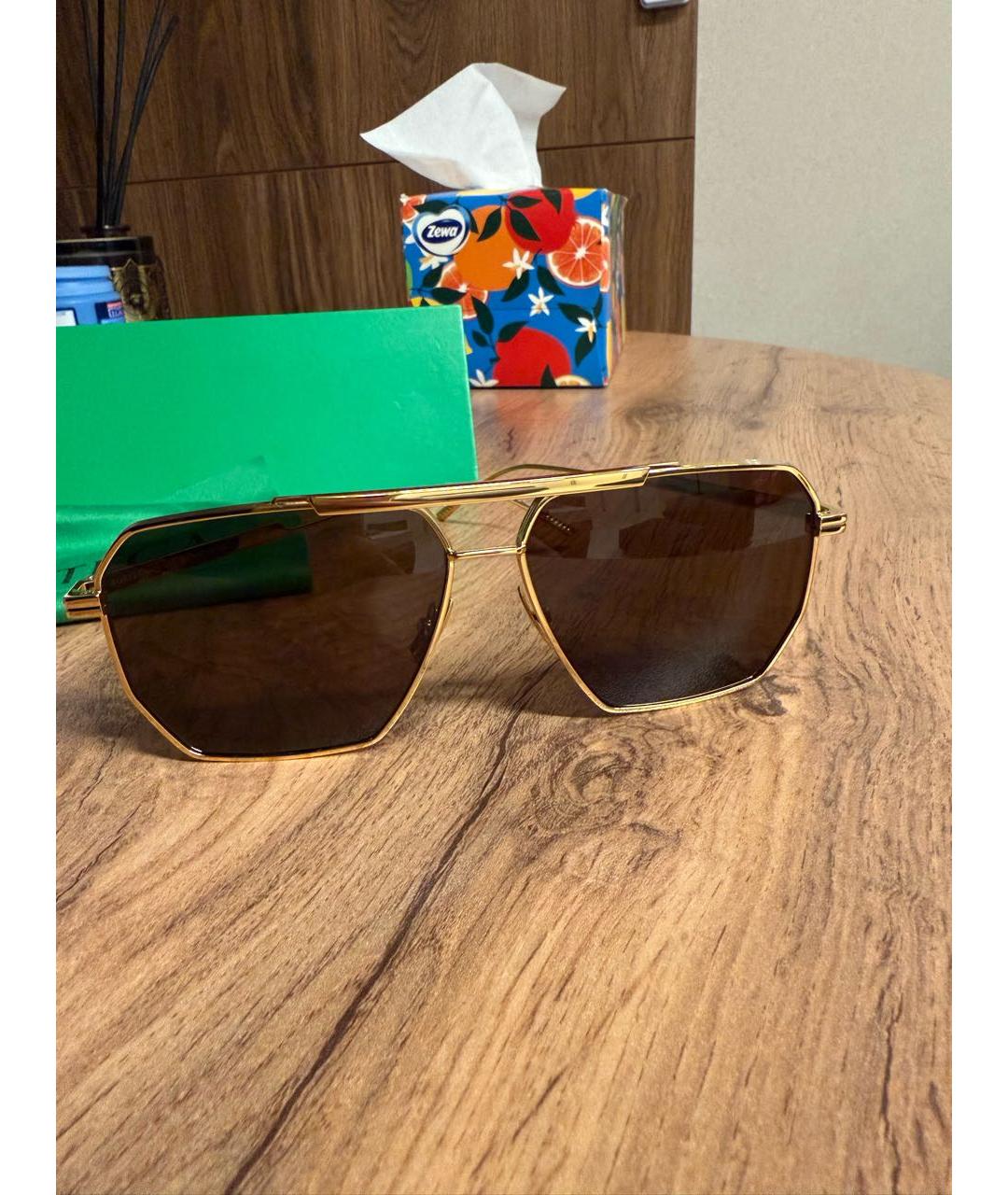 BOTTEGA VENETA Коричневые металлические солнцезащитные очки, фото 6