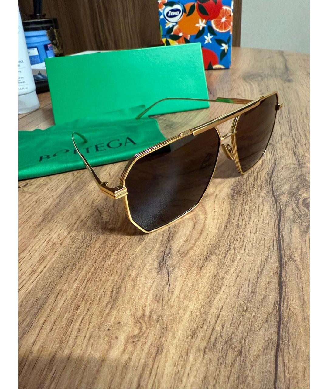 BOTTEGA VENETA Коричневые металлические солнцезащитные очки, фото 3