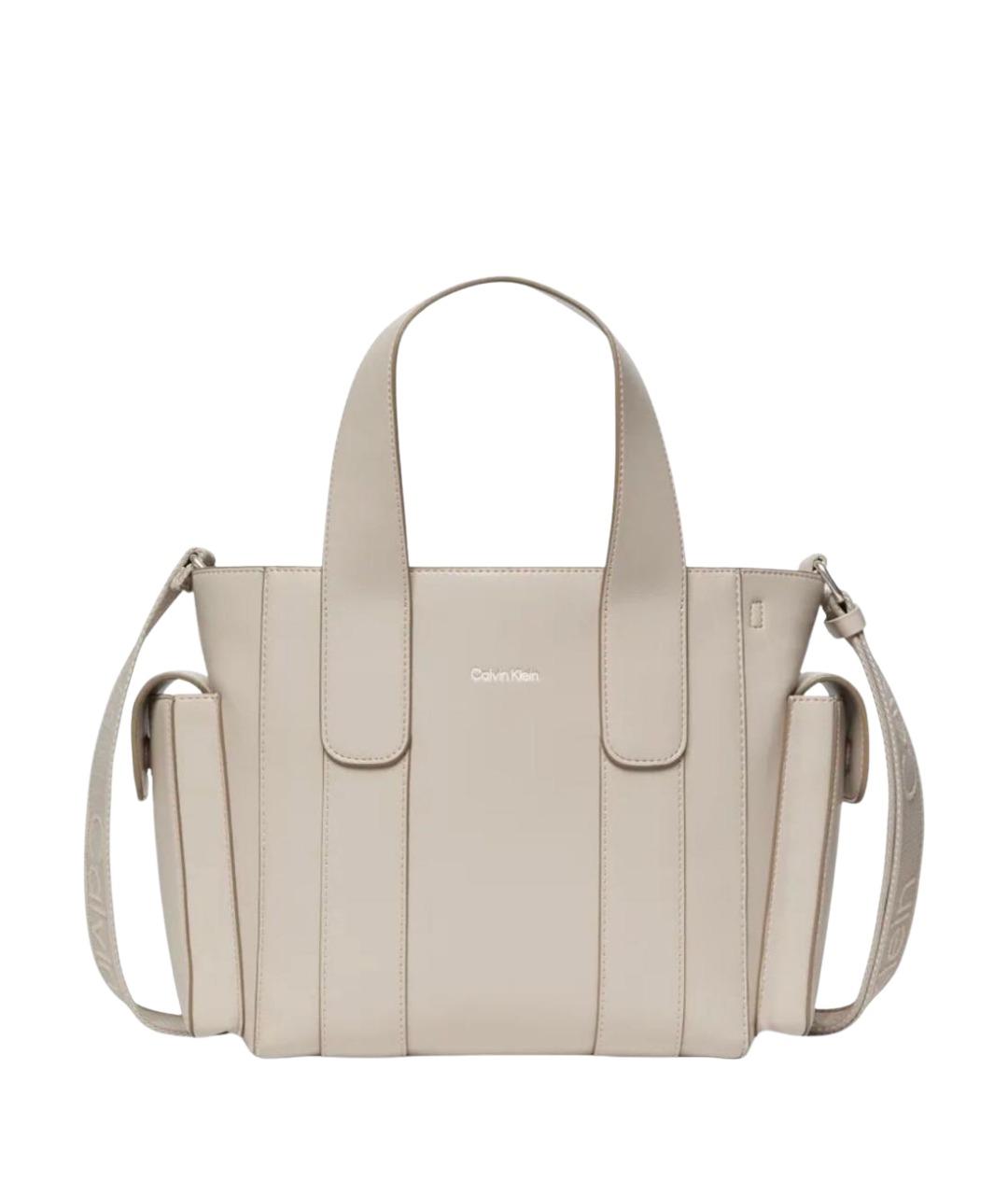 CALVIN KLEIN Бежевая сумка с короткими ручками из искусственной кожи, фото 1
