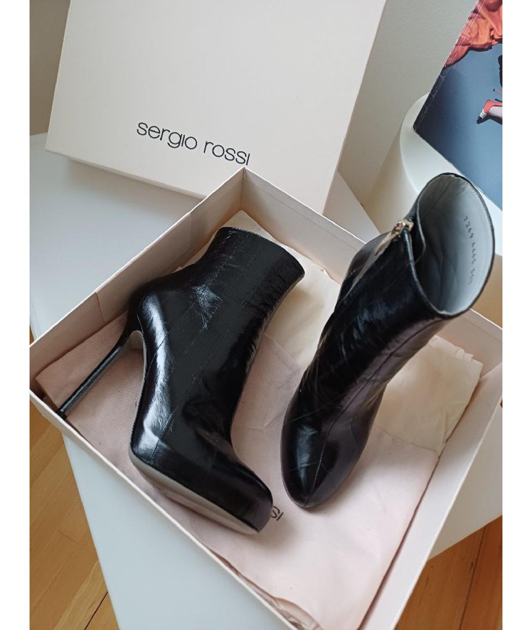 SERGIO ROSSI Черные кожаные ботильоны, фото 4