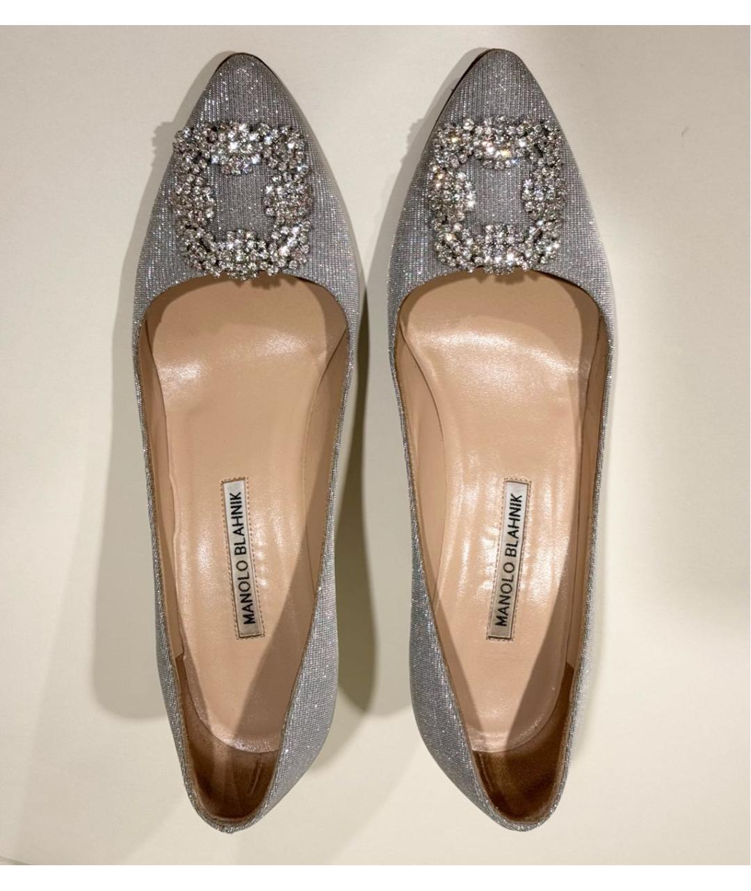 MANOLO BLAHNIK Серебряные текстильные туфли, фото 3