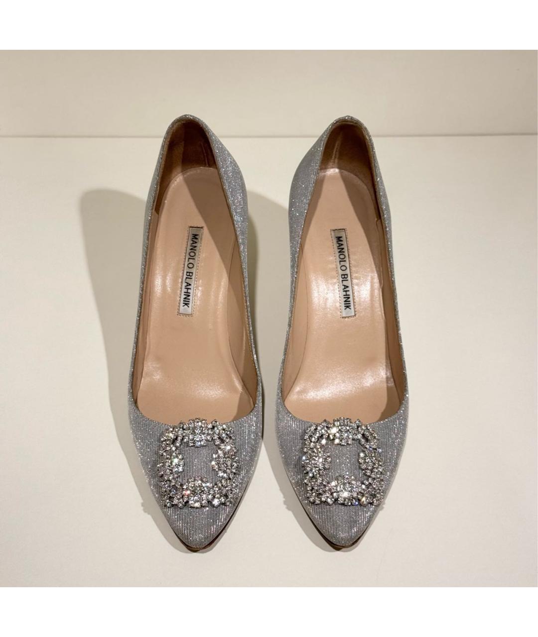 MANOLO BLAHNIK Серебряные текстильные туфли, фото 2