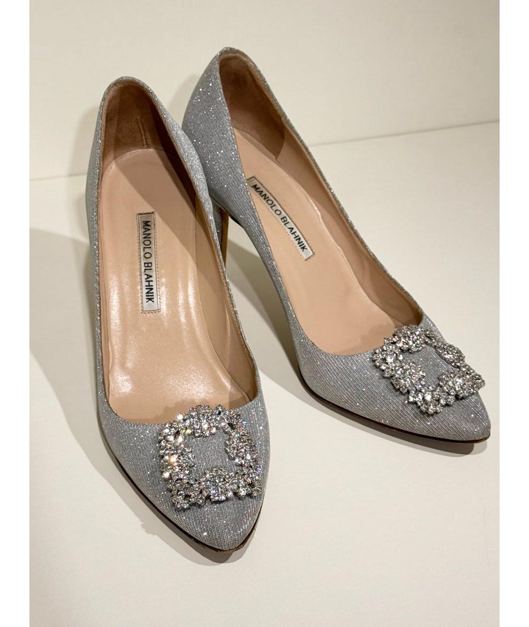 MANOLO BLAHNIK Серебряные текстильные туфли, фото 5