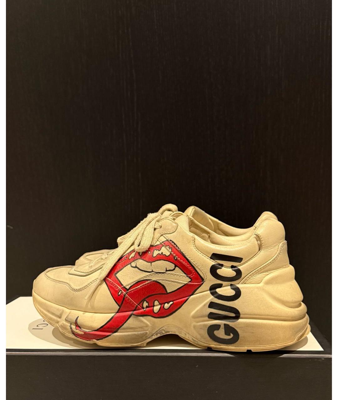 GUCCI Бежевые кожаные кроссовки, фото 6