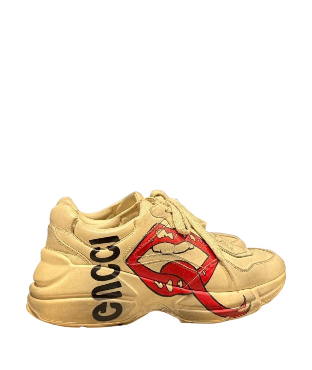 GUCCI Бежевые кожаные кроссовки, фото 1