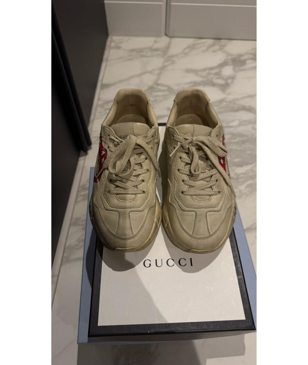 GUCCI Бежевые кожаные кроссовки, фото 2