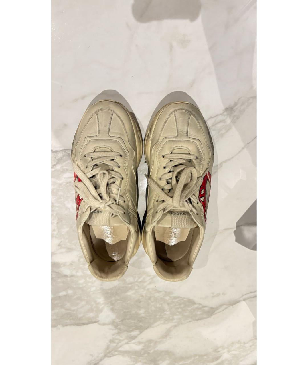 GUCCI Бежевые кожаные кроссовки, фото 3