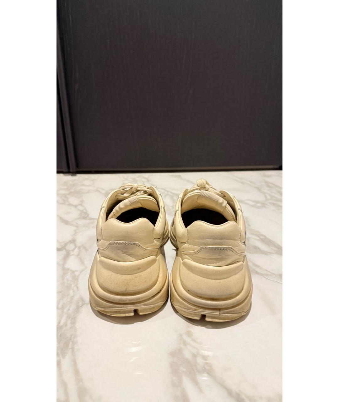 GUCCI Бежевые кожаные кроссовки, фото 4