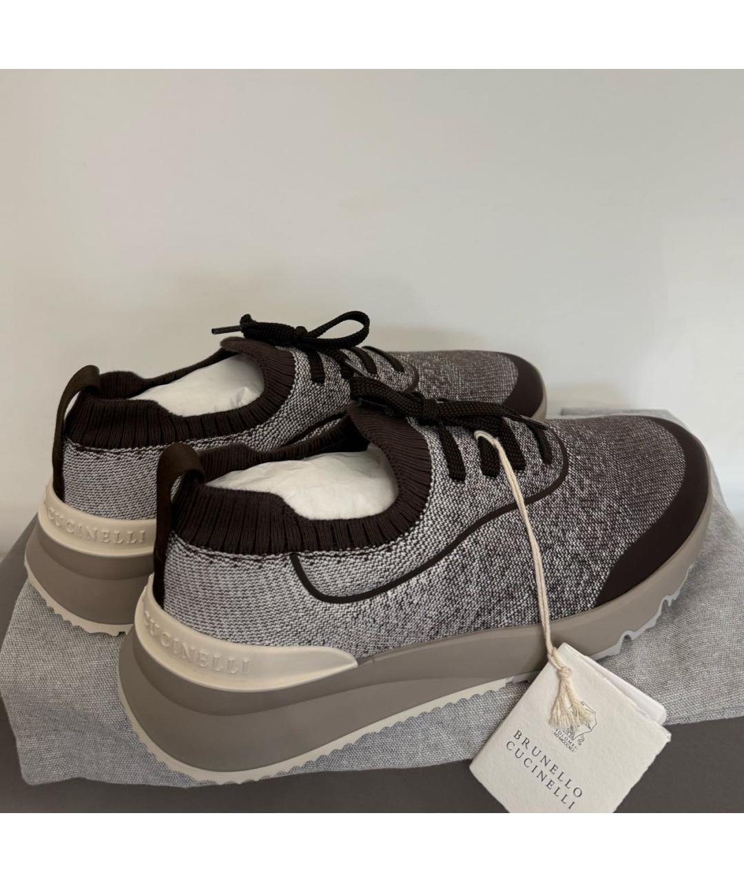 BRUNELLO CUCINELLI Серые текстильные низкие кроссовки / кеды, фото 5