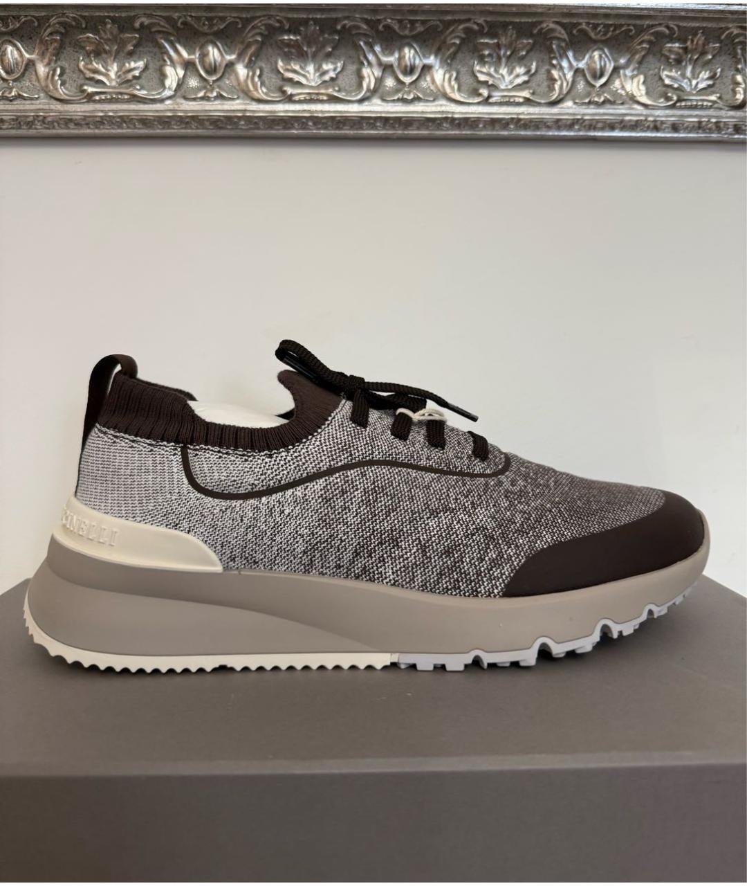 BRUNELLO CUCINELLI Серые текстильные низкие кроссовки / кеды, фото 7