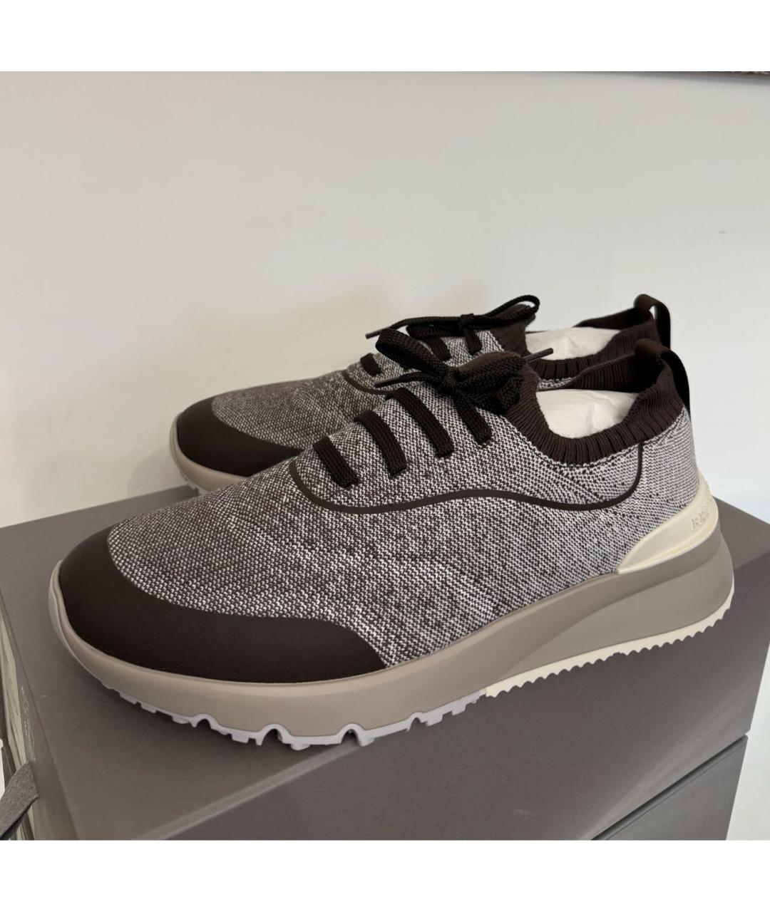 BRUNELLO CUCINELLI Серые текстильные низкие кроссовки / кеды, фото 4