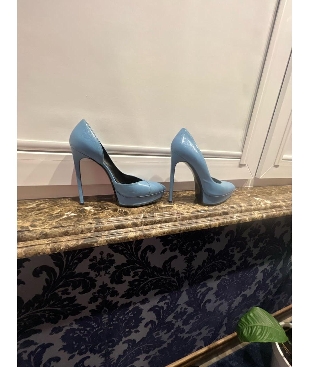 SAINT LAURENT Голубые кожаные туфли, фото 9